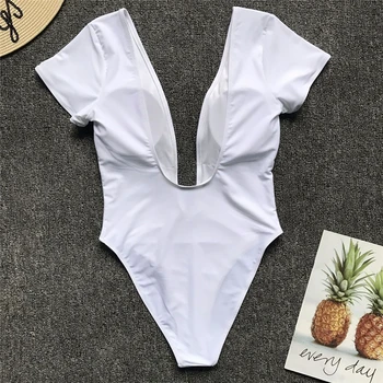 Kietojo vientisi maudymosi kostiumėlį, baltas aukštos sumažinti maudymosi kostiumai seksualus giliai v kaklo maudymosi kostiumą, žemų dažnių monokini maillot moterų plaukimo kostiumas