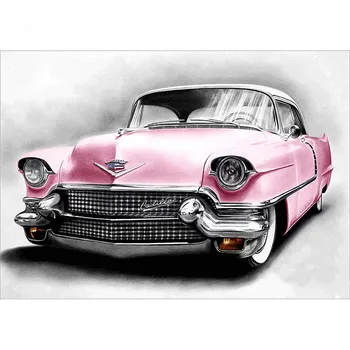 Kvadratiniu/Apvalus diamond gręžimo, Dažymo Gražus rožinis automobilis 5D 
