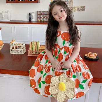 Kūdikių mergaičių drabužius vasarą 2021 Saldžių vaisių, spausdinimo didelis sijonas suspender suknelė medvilnės atsitiktinis vaikai suknelė