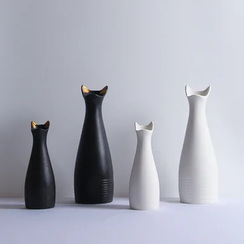Kūrybos Paprasta Keramikos Vaza Ins Namų Kambarį Apdaila Juoda Balta Spalva Cute Kačių Ausų Dired Gėlių Vazos