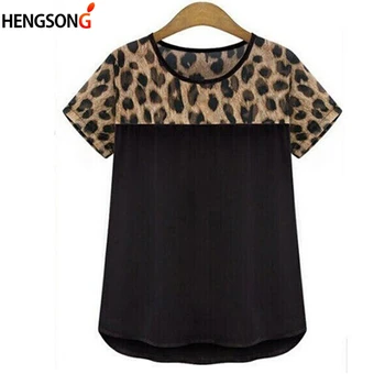 Leopardas Spausdinti Kratinys Dizainas Mielas Šifono T-shirt Mados Naujų Moterims Vasaros Marškinėliai trumpomis Rankovėmis Viršuje Moterų Atsitiktinis Marškinėliai