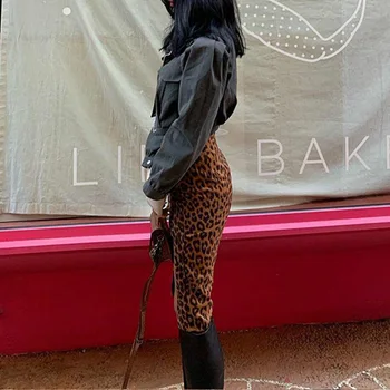 Leopardas Spausdinti Padalinta Moterų Mini Sijonai Aukšto Juosmens Užtrauktukas Slim Moterų Sijonas 2021 Seksualus Streetwear Paprastas Atsitiktinis Ponios Dugnas