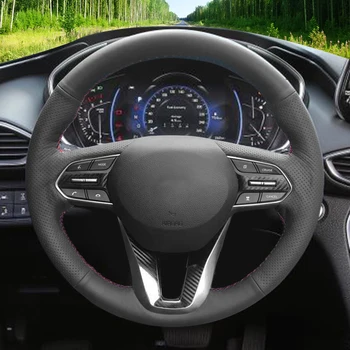LQTENLEO Juoda Dirbtine Oda Ranka prisiūta Automobilio Vairo Dangtelis Hyundai Santa Fe 2019-2020 Palisadas 2020 m.