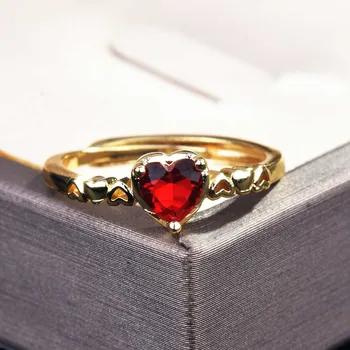 Mados Red Crystal Širdies Formos Vestuviniai Žiedai Moterims Aukso Spalvos Ponios Sužadėtuvių Žiedai Papuošalai, Šaliai, Aksesuarai Dovanos