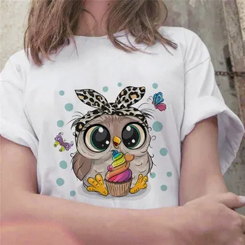 Mados Tendencija Nauja, T-shirt Mielas Pelėda Grafinis Atspausdintas Moterų marškinėliai Atsitiktinis Harajuku Įgulos Kaklo Ponios Marškinėlius