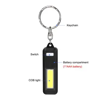 MINI COB LED Lauko laipiojimo kuprinė Keychain Žibintuvėlis Su 3 Reguliuojamas Ryškumas Režimai (be baterijos) avarinė šviesos