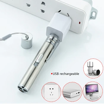 Mini USB Įkrovimo 3in1 LED Žibintuvėlis Galingas LED Žibintuvėlis, atsparus Vandeniui Dizainas Penlight uv banknotų /Lazerinio žymeklio šviesa