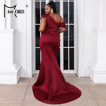 Missord 2021 Moterų Plius Dydis Suknelės Seksualus Nereguliarus Kaklo, Vieną Petį Šalis, Negabaritinių Raukiniai Raudona Elegantiškas Maxi Bodycon Ilga Suknelė