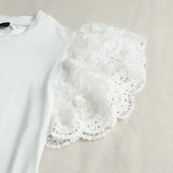Moteriški marškinėliai 2021 Celmia Vasaros trumpomis Rankovėmis Megzti Nėrinių Kratinys Tunika Viršūnes Atsitiktinis Slim Šalies Tshirts Kietas Tee