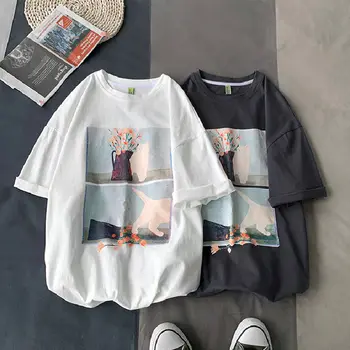 Moteriški Marškinėliai 2021 Naujų korėjos Stiliaus Pasisekė Išspausdinti trumpomis Rankovėmis T shirts Vasaros Hip-Hop Streetwear Atsitiktinis Viršūnės