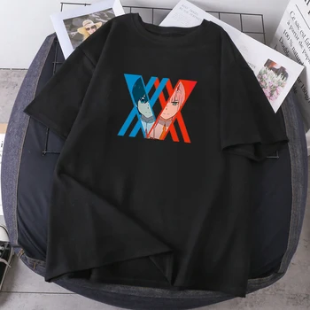 Moterų Numylėtinis Į Franxx Anime Tees HIRO Ir NULIS DU Japonijos Vasaros marškinėliai Negabaritinių O-kaklo Lady Drabužių Mados Camisetas