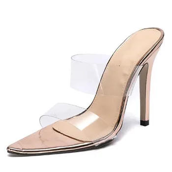 Moterų sandalai PVC Paslysti Ant 11cm Ploni Kulniukai Aukšti kulniukai Pažymėjo Tne Seklių moterų batai sandalias mujer 2020 m dydis 35-42 Aukso
