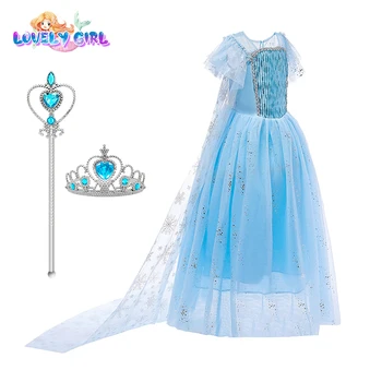 Mėlyna Princesė Suknelė, Kostiumas Mergaitėms Suknelė Vaikams Gimtadienio Suknelės Elsa Cosplay Kalėdų, Velykų Karnavaliniai Drabužiai