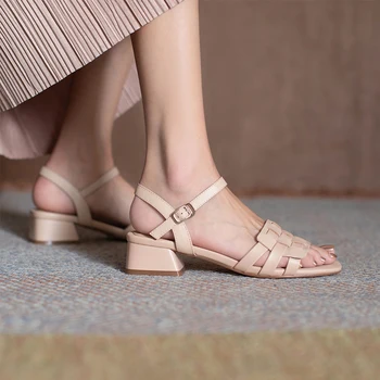 Nauja vasaros Moterų sandalai natūrali oda vasarą batai 22-24.5 cm Odos juostelių viršutinis+Avikailio vidpadis mados moterų sandalai