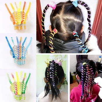 Naujas 6Pcs Vaikų Mergaičių Spiralės Kaspinai Spalvingas Mielas Ilgai Pynimo Hairwear Plaukų Juostos Mada Vaikams Hairband Priedai