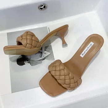 Naujas Dizainas Ponios Dirbtinis PU Šlepetės Moterų Elegantiškas Vasarą Šlepetės Plonas Aukštakulnius Sandalus S6105