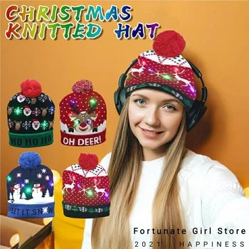 Naujas Kalėdų Suaugusiųjų Vaikas mezgimo LED Šviesos-iki Kalėdų Linksmų Skrybėlės Kalėdos Santa Hat Žibintai Mirksi Caps Vaikų Skrybėlę Kalėdų Dovana