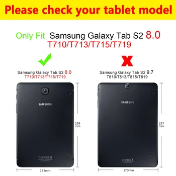 Naujas Mados Gyvūnų Spausdinta PU Odinis dėklas, Skirtas Samsung Galaxy Tab S2 8.0 T710 T713 T719 T715 Funda rankinėje Tablet Atveju + Filmas
