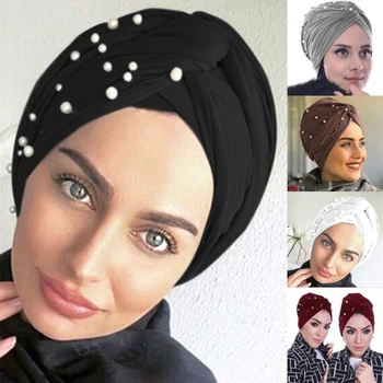 Naują Pavasario Rudens Moterų Skara Elegantiškas Ponios Beanie Skrybėlių Musulmonų Moterys Turbaną Vidinis Hijabs Mados Karoliukų Apdaila Skrybėlę Vienas Dydis