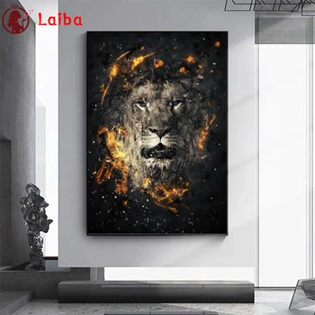 Nuotraukos 5d diamond Abstrakčios tapybos gyvūnų meno, black ir white lion, flame visiška naujovė mozaikos meno diamond siuvinėjimas
