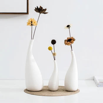 Paprastas Stilius Baltos Keramikos Matinis Gėlių Vazos, Dekoratyvinės Vazos, Džiovintų Gėlių Puošmena Meno Amatų Namų Stalo Apdailos