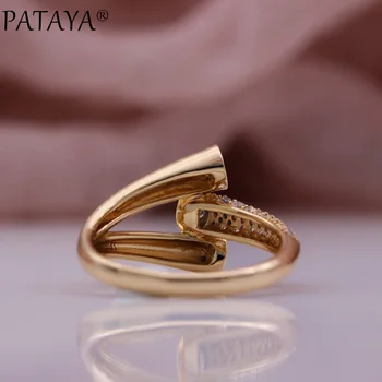 PATAYA Naujas Moterų Gamtos Cirkonis Vestuvių Unikali Hiperbolė Žiedas 585 Rose Gold Smulkių bižuterijos Kalėdų Dovana Neįprastas Žiedai