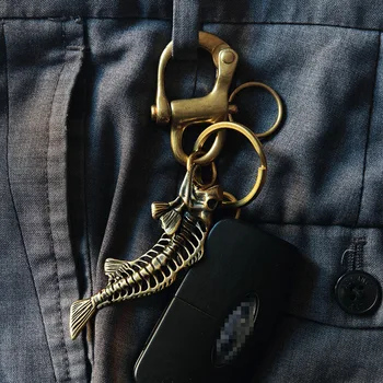 Piranha Skeletas Keychain Rankinėje Kabinti Papuošalų, Senovinių Metalo, Žalvario, Žuvų Kaulai, Automobilių Key Chain Pakabučiai Kūrybos Vario Keyrings
