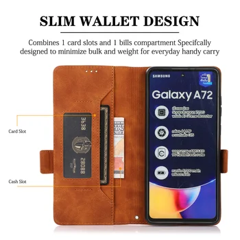 Prabangus Odinis Flip Case For Samsung Galaxy A72 A52 A42 A32 A12 A02 S A71 A51 Kortelių Lizdai Magnetinio Piniginės Stovėti Telefono Dangtelį Coque