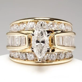 Prabangus Trijų Sluoksnių Užpildyti Baltas Cirkonis Kristalų Vestuviniai Žiedai, Moterų, Prabangos Aukso Spalvos Sužadėtuvių Žiedai Bižuterijos
