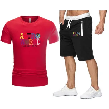 Prekės Astroworld Vyrų marškinėliai Paplūdimio Šortai Rinkiniai 2021 M. Vasarą, Sportiniai, Bėgiojimo Kelnės marškinėliai streetwear Harajuku Viršūnes Marškinėlius