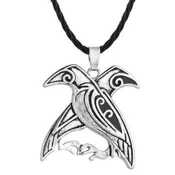 QIAMNI Vyrų Punk Valknut Pagonių Paukščių Odin ' s Varnas Amuletas Pakabukas Karoliai Skandinavų Vikingų Mitologiją Papuošalai Talismanas Karoliai Dovana
