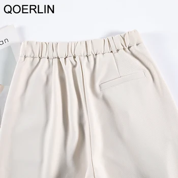 QOERLIN XS-2XL Priekiniai Padalinta Kostiumas Kelnės Moterims Aukšto Juosmens Kostiumas Pločio Kojų Išmušti Tiesiai Ziajać Elastinga Juosmens Kelnės Office Plus Size