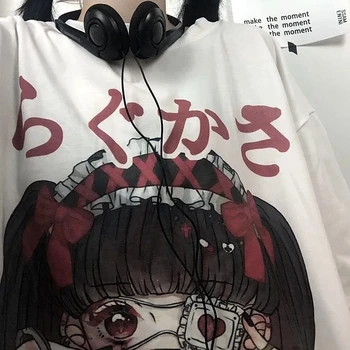 QWEEK Gotikos Marškinėliai Anime Harajuku Estetinės Moterų Drabužių Vasarą E Mergina Trumpas Rankovės marškinėliai Moterims 2021 Baltos Viršūnės Moteris