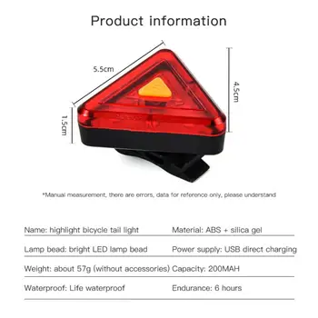 Raudonas Trikampis Dviračių Uodegos Šviesos diodų (LED Dviračio Galinis Žibintas USB Įkrovimo IPX4 Dviračių užpakalinis žibintas Naktį Jojimo Saugos Įspėjamieji Žibintai.