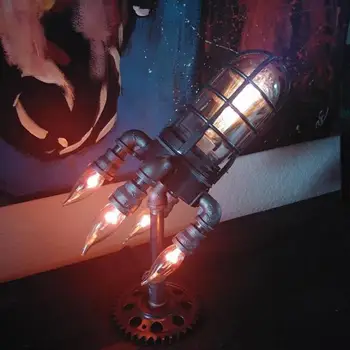 Retro Naktį Šviesos Steampunk Raketų Lempos Plug And Play Metalo Dekoratyvinis Stalo Lempa Namų Miegamojo Puošmena Lempos