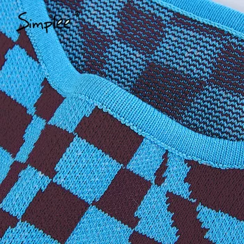 Simplee Pledas Y2K megzti lieknas moteris, t-shirt 2021 Mados atsitiktinis derliaus bako viršuje Streetwear rankovių mėlyna šalis trumpas viršūnės