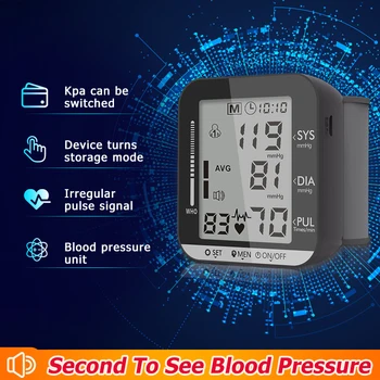 Skaitmeninis Riešo kraujospūdžio matuoklis Automatinis LCD Kraujo Spaudimą, Stebėti Širdies Plakimas Norma Pulso Matuoklis Sphygmomanometer