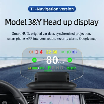 Spidometras OBD2 HUD Head Up Display už Tesla Modelis 1 Ekranas Greitis Šviesos Pavarų Navigacijos Vadovas Baterija Signalizacijos, Automobilių Priedai