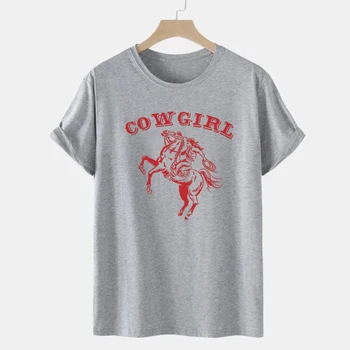 Sunfiz Moterų Cowgirl Spausdinti Moterų Tee Trumpas Rankovės ilgos T-shirt Spausdinti Grafinis Tees Brendžio Viršūnes Normalus Tee marškinėliai Naujas
