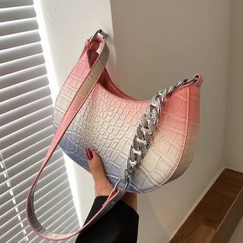 SWDF Akmens modelio Pažasties maišelį 2021 m. Vasaros Nauji Aukštos kokybės PU Oda Moterų Dizaineris Rankinės Gradientas Petį Krepšys