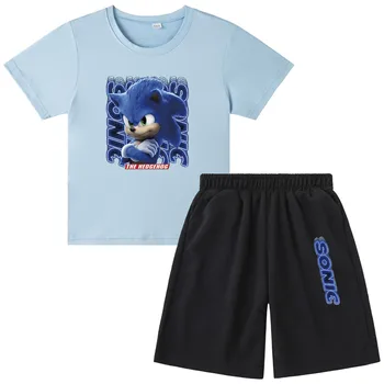 Vaikai Berniukai Sonic T-shirt Mergina Animacinių filmų Topai Mielas Kūdikis Medvilnės Nustatyti, 2021 M. Vasaros Drabužių Bamblys Mados T Marškiniai, Kostiumas Vaikams Costum
