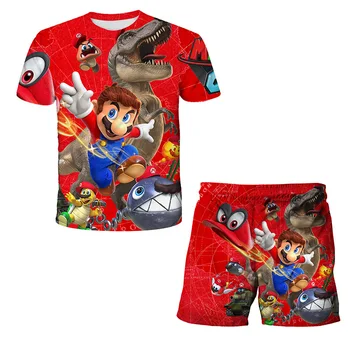 Vaikų Rinkiniai, Super Mario bro marškinėliai Vaikai 3D Print T shirt ir Trumpas 2vnt Vaikų Nustatyti Berniukų marškinėliai Mergaičių Paauglių Vasaros Viršūnes