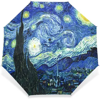 Van Gogh Automatinis Skėtis nuo Lietaus Moterų Vėjo Paraguas Anti-UV Saulės Skėtis Moterų Nešiojamų 3 kartus Kūrybinės Skėtis