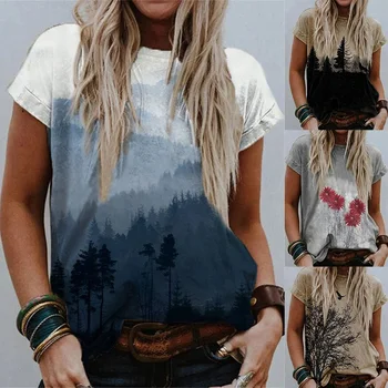 Vasaros Moterų Drabužius, Vintage Print T-Shirt 2021 Ponios Trumpas Rankovės Atsitiktinis Harajuku Grafinis Tee Viršuje Moterų Plius Dydis T Marškinėliai