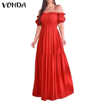 VONDA 2021 Moterų Suknelė Bohemijos Stebėjimo Off Peties Suknelė Vinatge Trumpas Rankovės Atostogų Šalis, Vestidos Atsitiktinis Skraiste