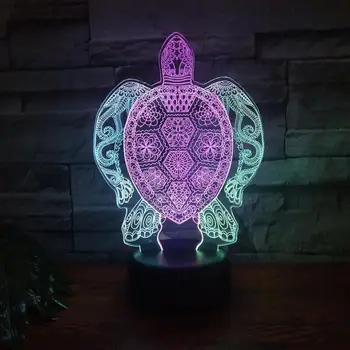 Vėžlio Led 3d Spalvinga naktinė lempa Gražių animacinių filmų vaikams, žaislai 3D naktį šviesos Šalis Dekoro led lempos