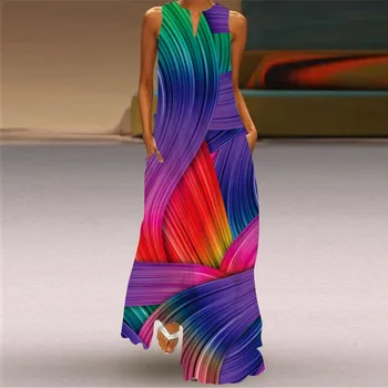 WAYOFLOVE Mados Spausdinti Vasaros Paplūdimio Suknelė 2021 Atsitiktinis Elegantiškas Ilgas Suknelės Moteris Šalis Rankovių Plius Dydis Vintage Suknelė Moterims