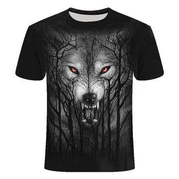 Wolf 3D Spausdinimo Mados marškinėliai vyriški Vilkas Hip-hop Street Drabužiai Laisvi ir Patogus Audinys, O-kaklo Įvairių Streetwear Viršūnės
