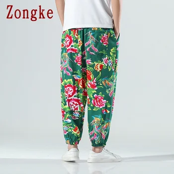 Zongke Gėlių vyriškos Kelnės Harajuku Vyrų Drabužiai Pločio Kojų Kelnės Vyrams Japonų Stiliaus Streetwear Kelnės M-5XL 2021 Nauja siunta