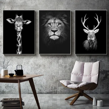 Šiaurės šalių Meno Laukinių Gyvūnų Drobė Paveikslų, Juodos ir Baltos spalvos Plakatą ir Lion Head Spaudinių Sienos Menas Nuotraukas Gyvenimo Namų Puošybai
